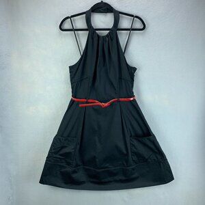 Vintage Maggy L Dress Womens 12 Black Rockabilly Halter Pockets Cotton‎
